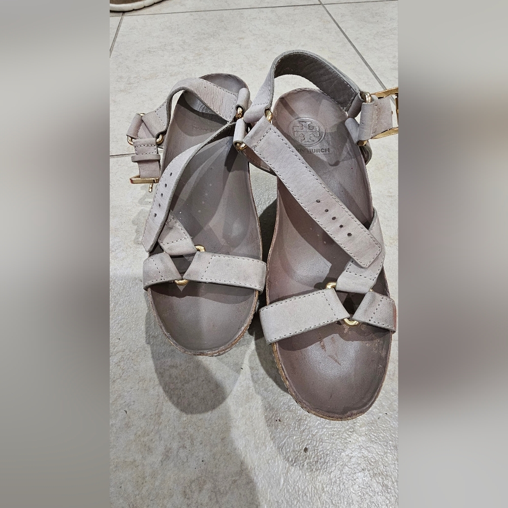 Tory Burch Gray Strappy Sandals